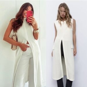 New Zara Soft Knit Split Ecru Tunic Dress NWT Large Blogger Favorite